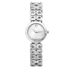 Woman's MOVADO Ono Moda Mother Of Pear White Quartz Stainless Circle Watch